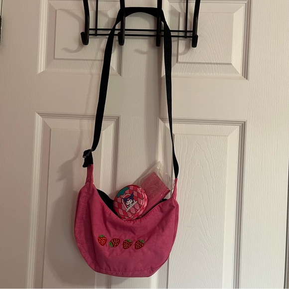 BAGGU Handbags - BAGGU Strawberries Custom Embroidery Azalea Pink Small Crescent Bag